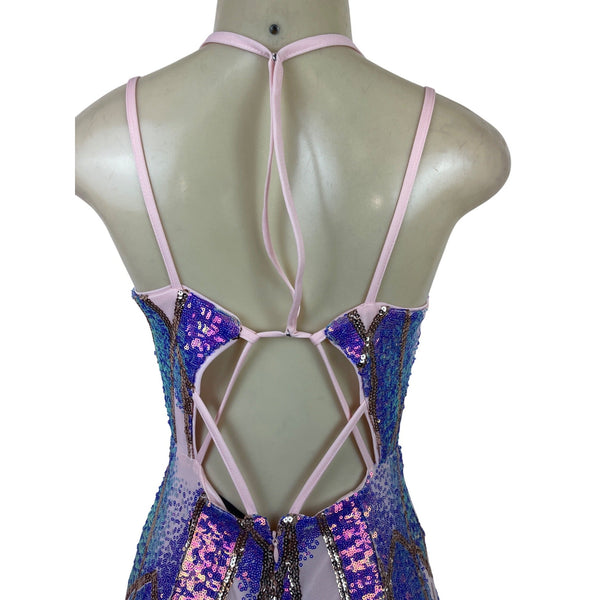 Giffniseti Women’s Pink Sequin Halter Neck Backless Maxi Dress Sz S - New