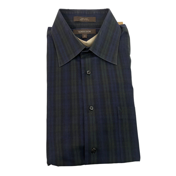 Nordstrom Mens Blue & Green Button-Up Striped Shirt Size 17 (34)