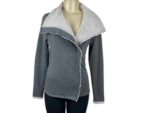 Lilla P Women's Grey Long Sleeve Knitted Overlap Zip Jacket Sz XS