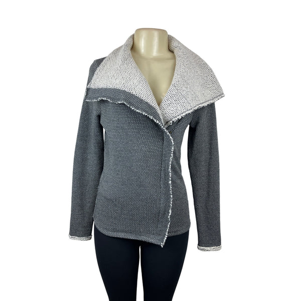Lilla P Women's Grey Long Sleeve Knitted Overlap Zip Jacket Sz XS