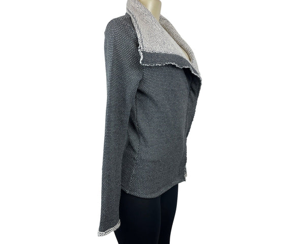 Lilla P Women's Grey Long Sleeve Knitted Overlap Zip Jacket Sz XS