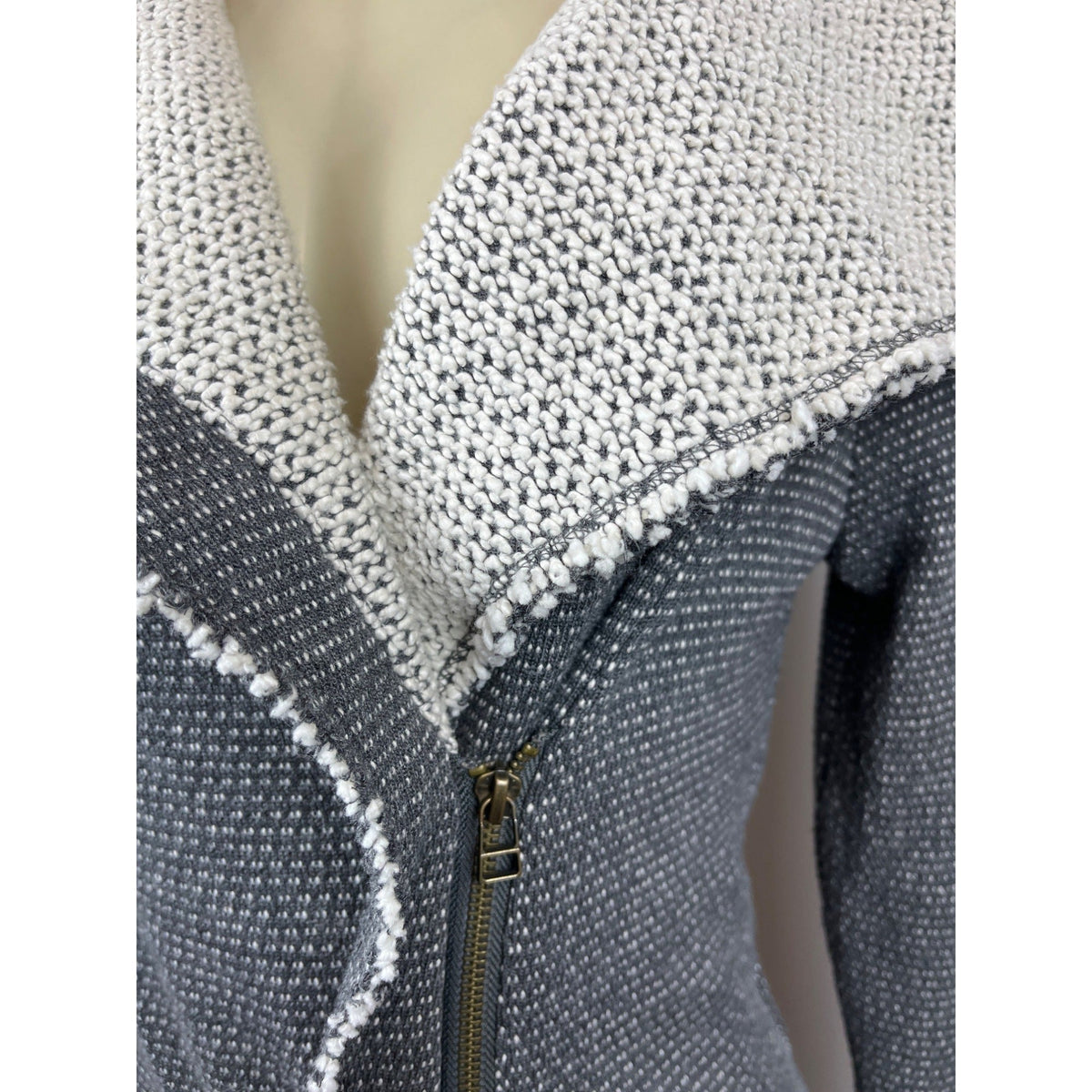 Lilla P Women's Grey Long Sleeve Knitted Overlap Zip Jacket Sz XS