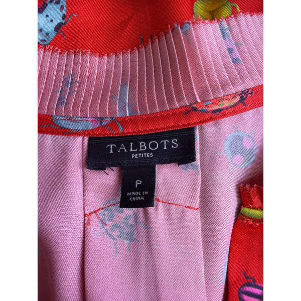 Talbots Womens Red Polyester Sleeveless Top With Bug Print & Pleated Trim Size P