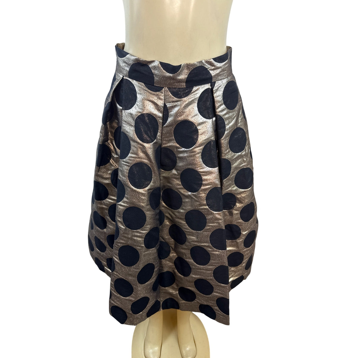 Ronni Nicole Evenings  Black & Gold Polka Dot Knee-Length Skirt Size 6 - New