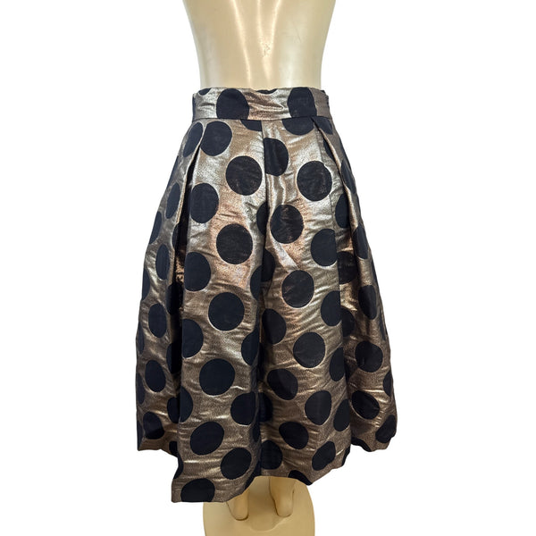 Ronni Nicole Evenings  Black & Gold Polka Dot Knee-Length Skirt Size 6 - New