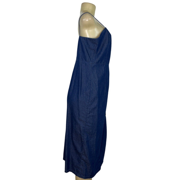 Topshop Moto Denim Midi Dress With Button Detail & Spaghetti Straps Size 8