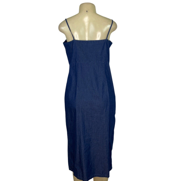 Topshop Moto Denim Midi Dress With Button Detail & Spaghetti Straps Size 8