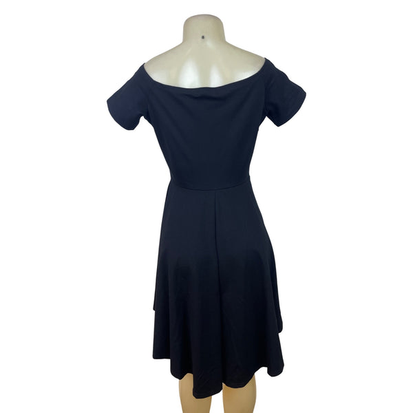 Sarin Mathews Womens Off-Shoulder Black Dress Elegant Fit Size L - New