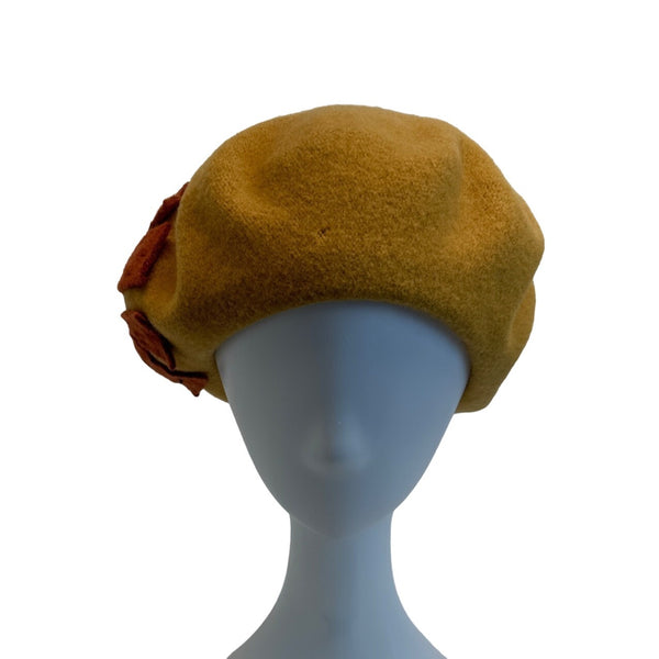 Fezko Women's Yellow Wool Flower Design Beret - One Size