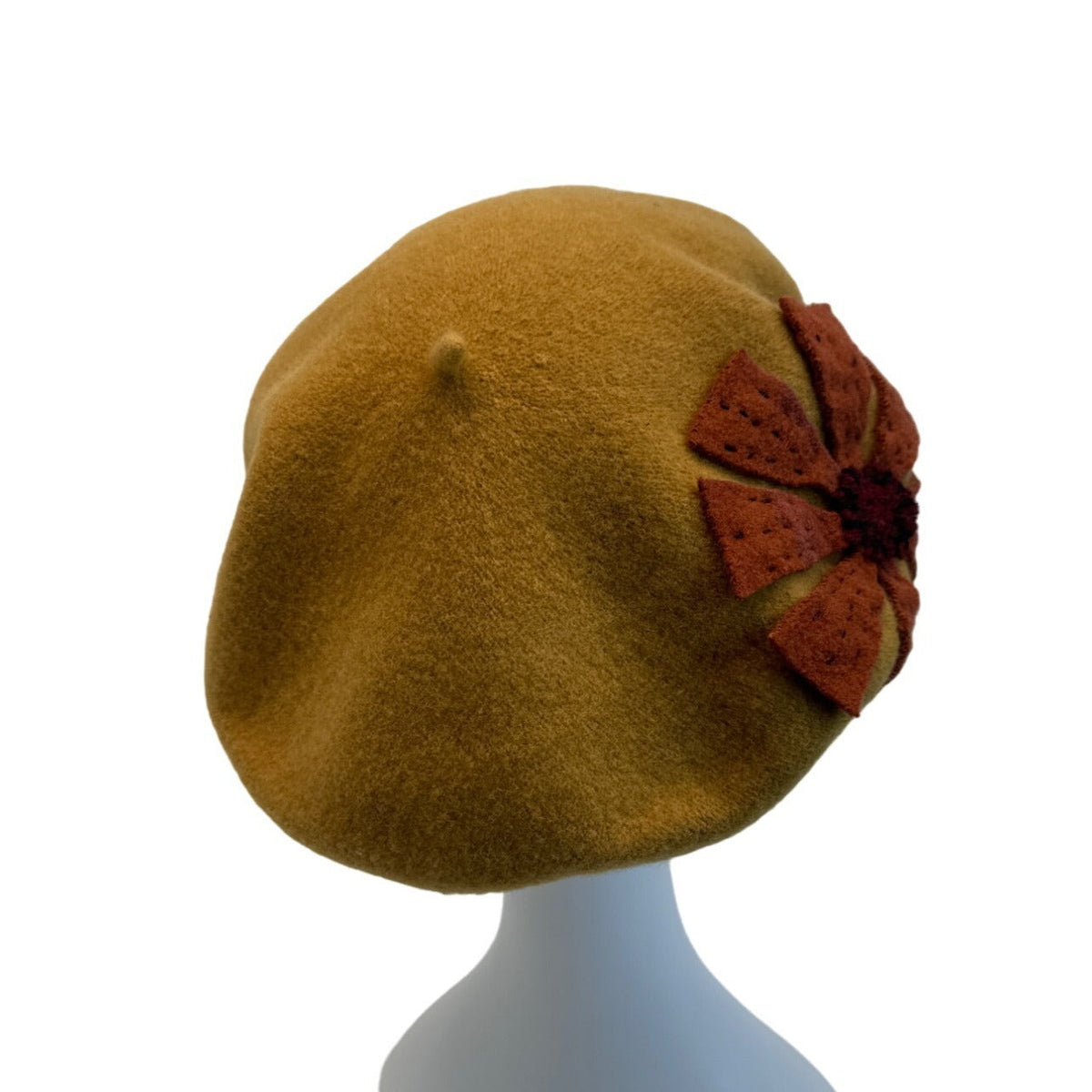 Fezko Women's Yellow Wool Flower Design Beret - One Size