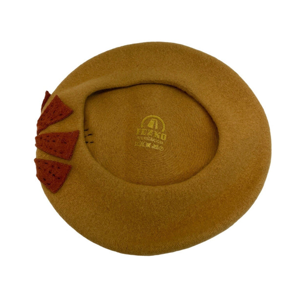 Fezko Women's Yellow Wool Flower Design Beret - One Size