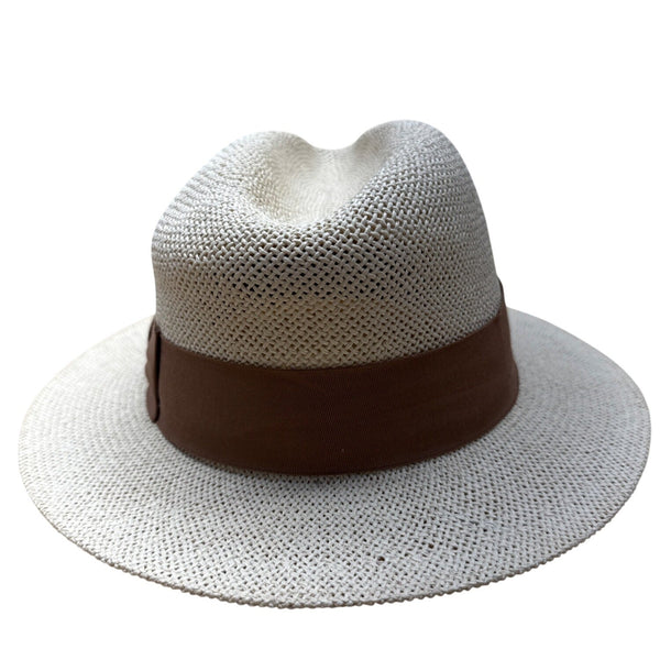 Indiana Jones Authentic Straw Fedora Hat With Brown Band Size Large