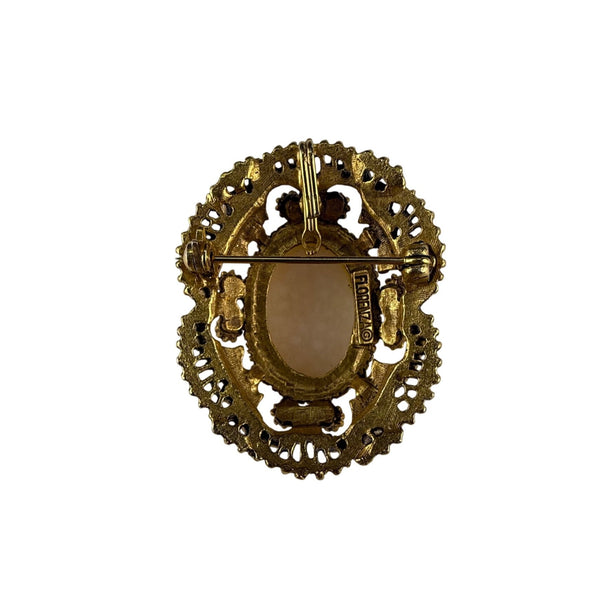 Florenza Gold Tone Womens Cameo Brooch With Faux Pearl Filigree Frame