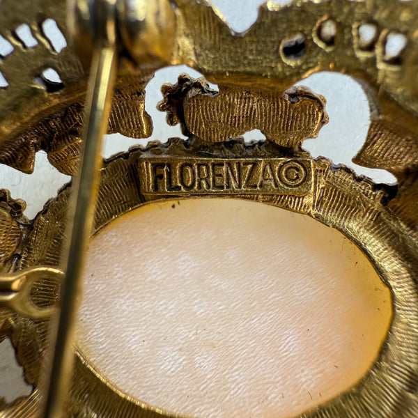 Florenza Gold Tone Womens Cameo Brooch With Faux Pearl Filigree Frame