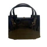 Vintage Lewis Black Patent Leather Handbag Gold Accents & Double Handles Sz S