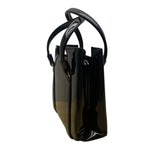 Vintage Lewis Black Patent Leather Handbag Gold Accents & Double Handles Sz S
