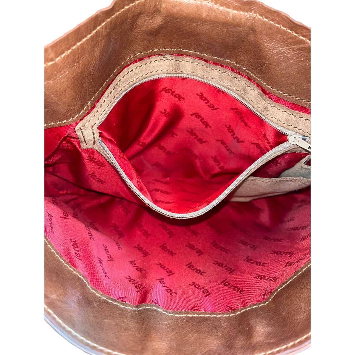 Lerac Brown Suede Leather Bronze Metal Messenger Crosbody Bag Sz M - EUC