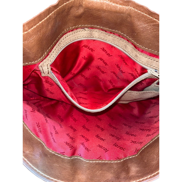 Lerac Brown Suede Leather Bronze Metal Messenger Crosbody Bag Sz M - EUC