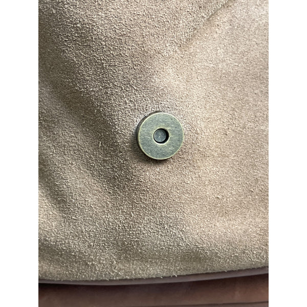 Lerac Brown Suede Leather Bronze Metal Messenger Crosbody Bag Sz M - EUC