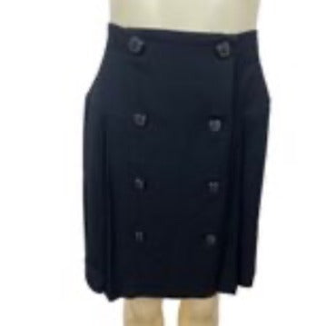 Vintage Gruppo Americano Black Pleated Wool Skirt W/Button Details Size 4