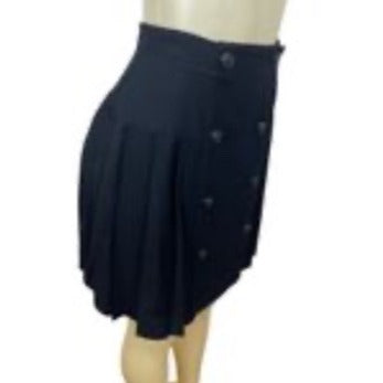 Vintage Gruppo Americano Black Pleated Wool Skirt W/Button Details Size 4