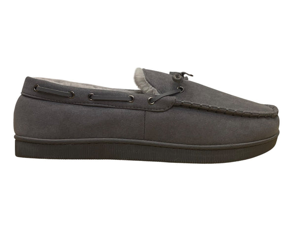 Club Room Men’s Gray Faux Suede & Faux Fur Lining Moccasin Slippers Size 10 11
