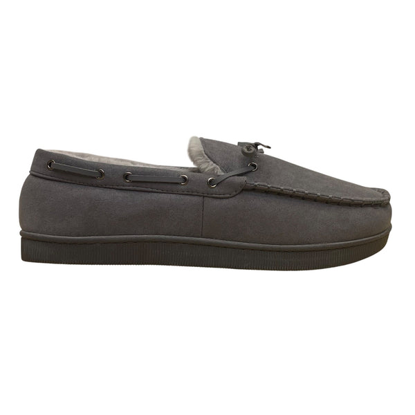 Club Room Men’s Gray Faux Suede & Faux Fur Lining Moccasin Slippers Size 10 11