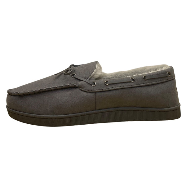 Club Room Men’s Gray Faux Suede & Faux Fur Lining Moccasin Slippers Size 10 11