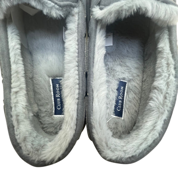 Club Room Men’s Gray Faux Suede & Faux Fur Lining Moccasin Slippers Size 10 11