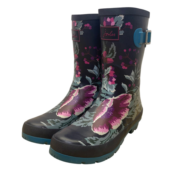 Joules Women’s Navy Blue Rubber Floral Printed Molly Waterproof Rain Boots Sz 9