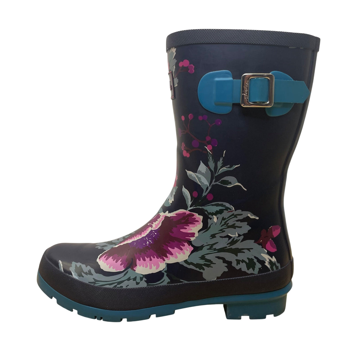 Joules Women’s Navy Blue Rubber Floral Printed Molly Waterproof Rain Boots Sz 9