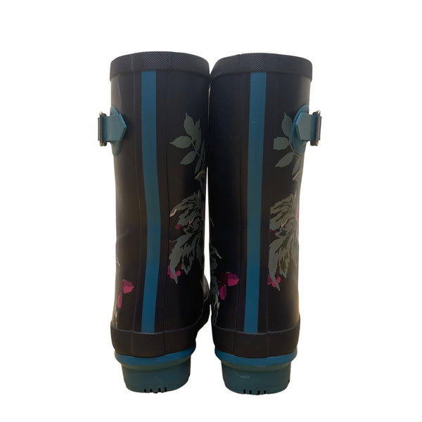Joules Women’s Navy Blue Rubber Floral Printed Molly Waterproof Rain Boots Sz 9