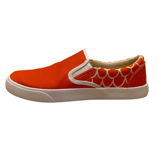 BucketFeet Women’s Orange Canvas Scallop Print Casual Slip-On Sneakers Size 8