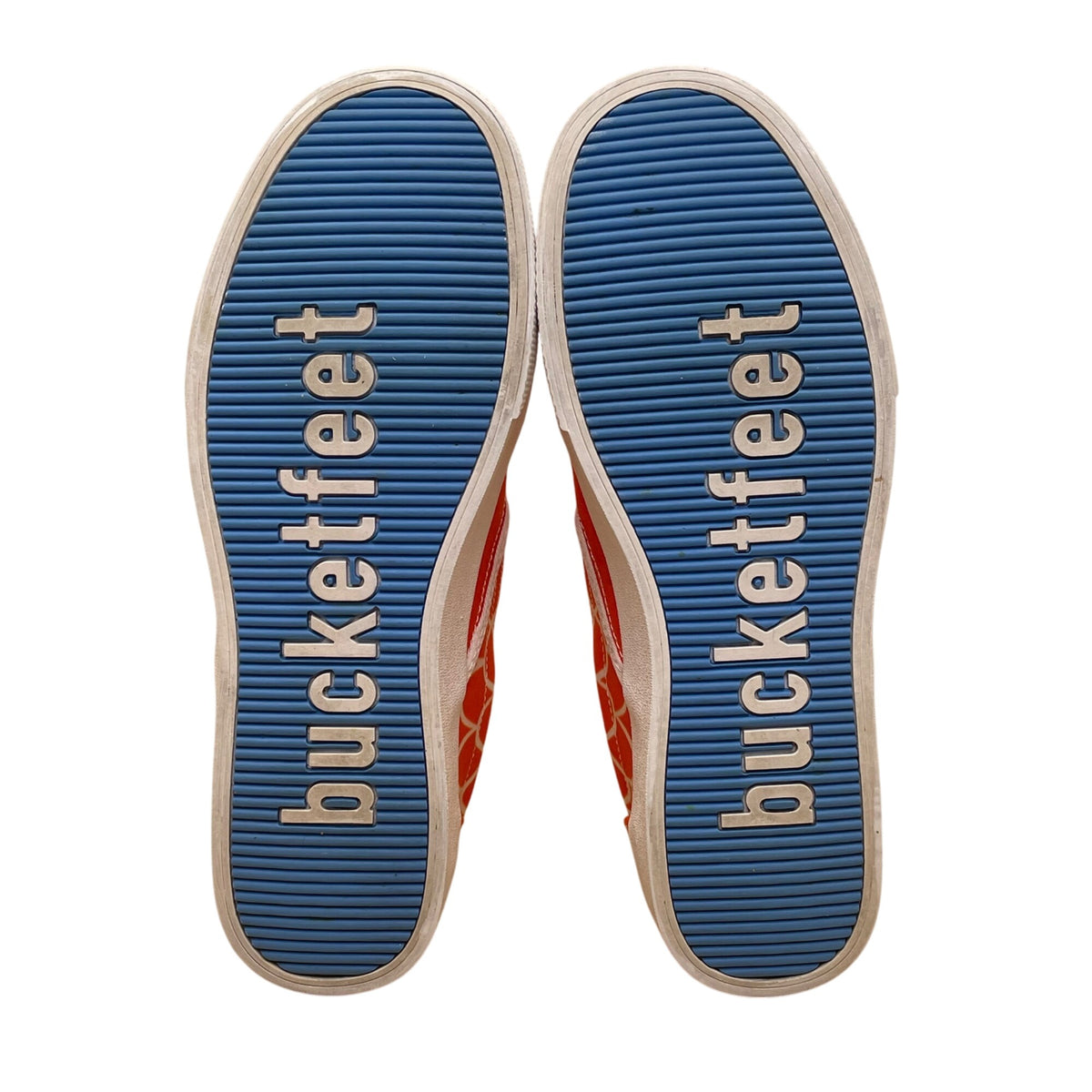 BucketFeet Women’s Orange Canvas Scallop Print Casual Slip-On Sneakers Size 8