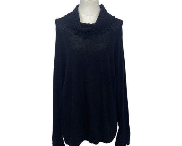 Anne Klein Black Knit Cowl Neck Sweater With Textured Collar