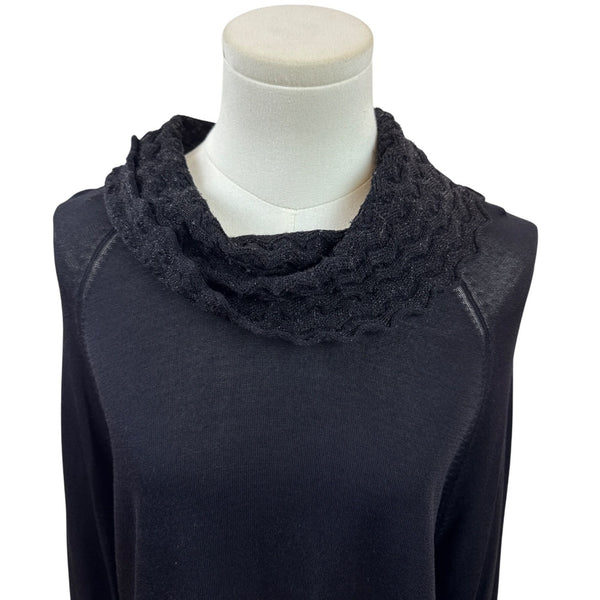Anne Klein Black Knit Cowl Neck Sweater With Textured Collar