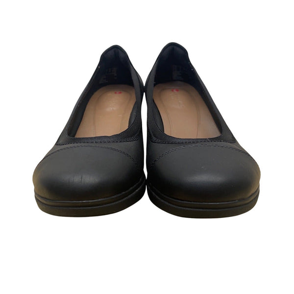 Clarks Unstructured Womens Black Leather Slip-On Wedge Shoes Size 5M