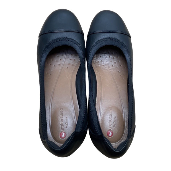 Clarks Unstructured Womens Black Leather Slip-On Wedge Shoes Size 5M