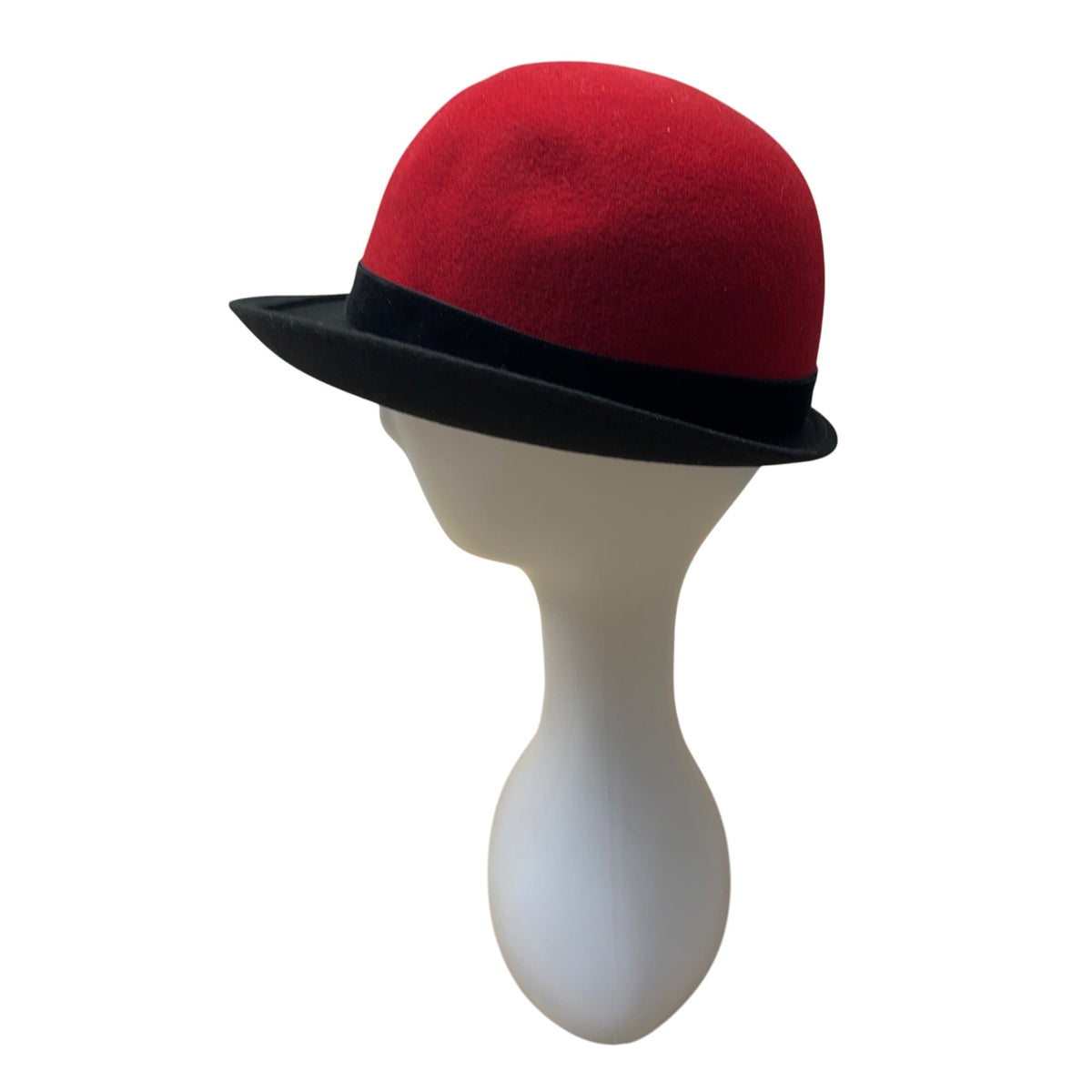 Vintage Dofan Red & Black Felt Wool Bowler Hat - 22in Circumferemnce