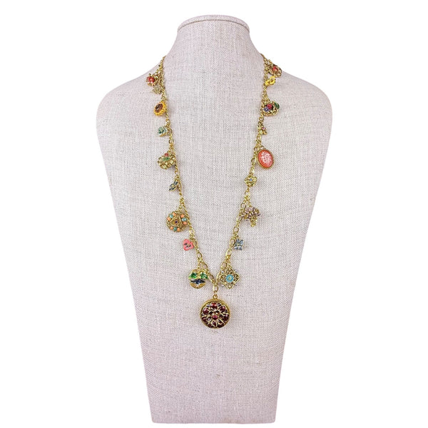 Joan Rivers Gold Tone Victorian Style Locket Flower Charm Necklace 30 Inches Long