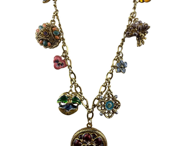 Joan Rivers Gold Tone Victorian Style Locket Flower Charm Necklace 30 Inches Long