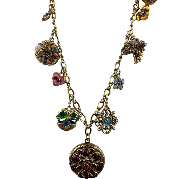 Joan Rivers Gold Tone Victorian Style Locket Flower Charm Necklace 30 Inches Long