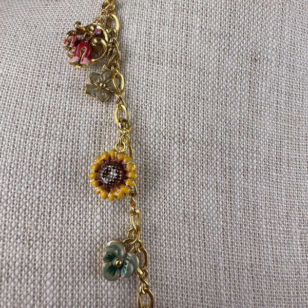 Joan Rivers Gold Tone Victorian Style Locket Flower Charm Necklace 30 Inches Long