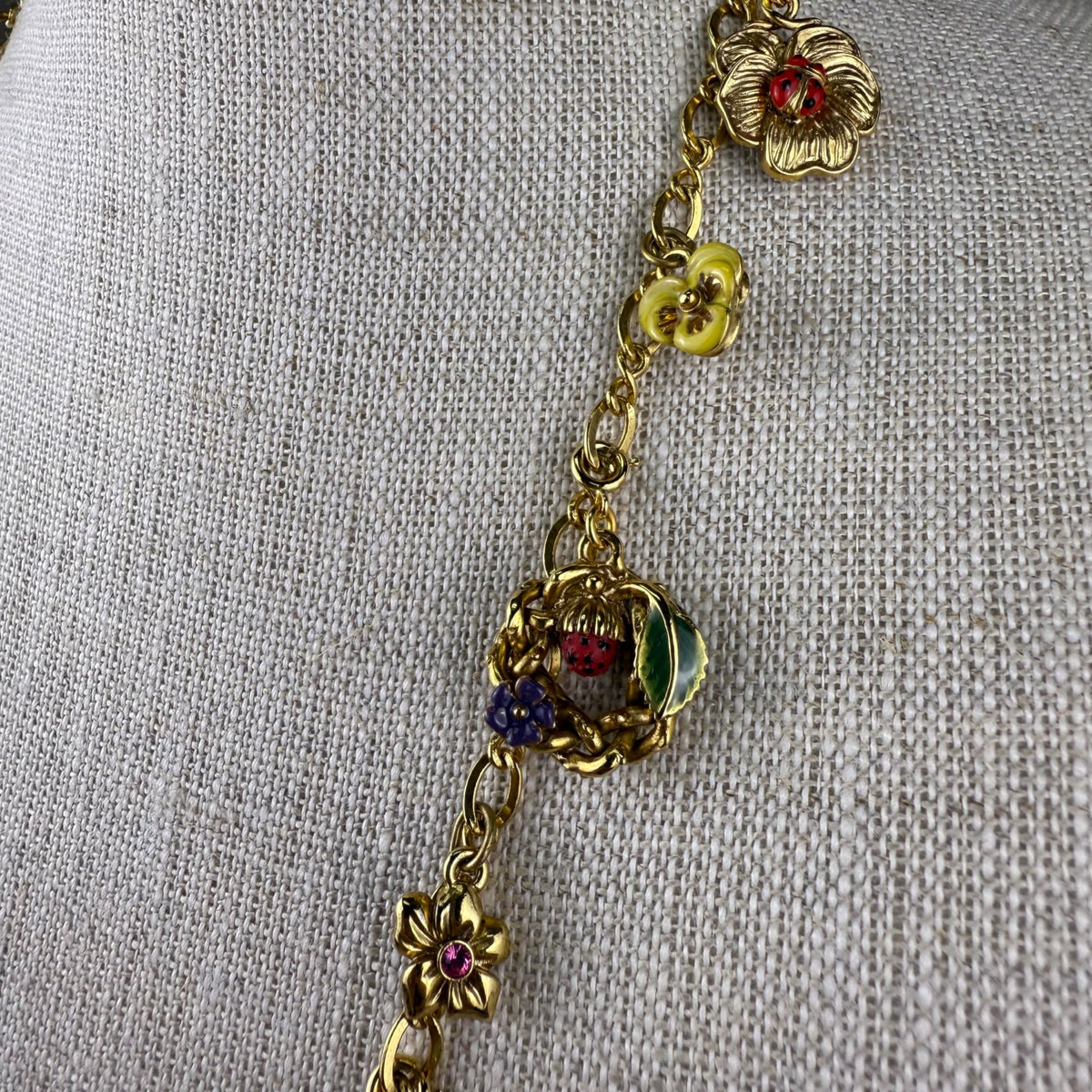 Joan Rivers Gold Tone Victorian Style Locket Flower Charm Necklace 30 Inches Long