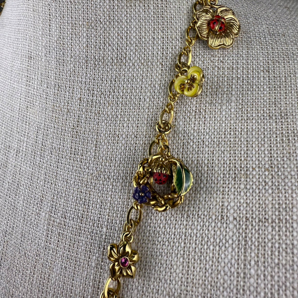 Joan Rivers Gold Tone Victorian Style Locket Flower Charm Necklace 30 Inches Long