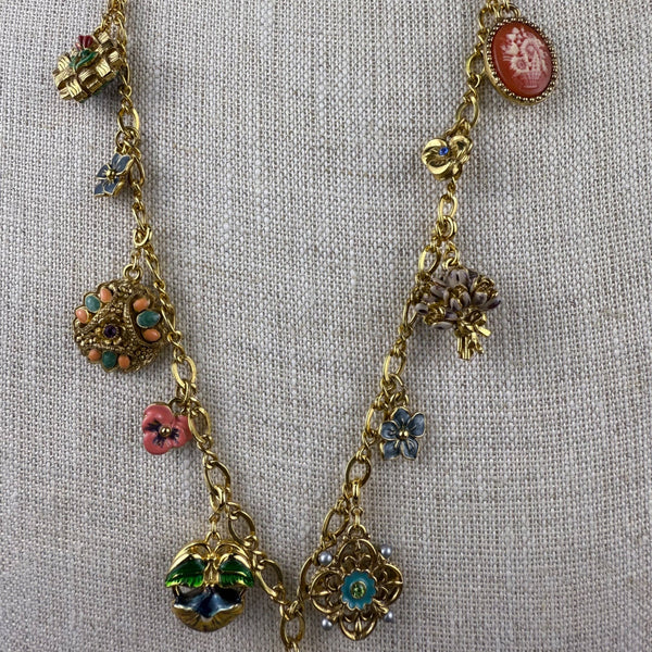 Joan Rivers Gold Tone Victorian Style Locket Flower Charm Necklace 30 Inches Long
