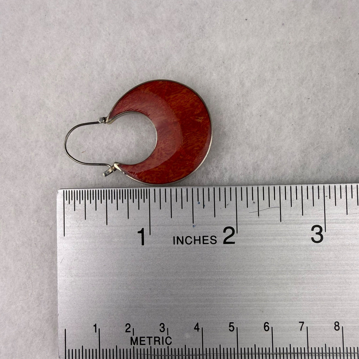 Sterling Silver Womens Red Crescent Enamel Hoop Earrings Vintage Style