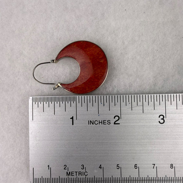 Sterling Silver Womens Red Crescent Enamel Hoop Earrings Vintage Style