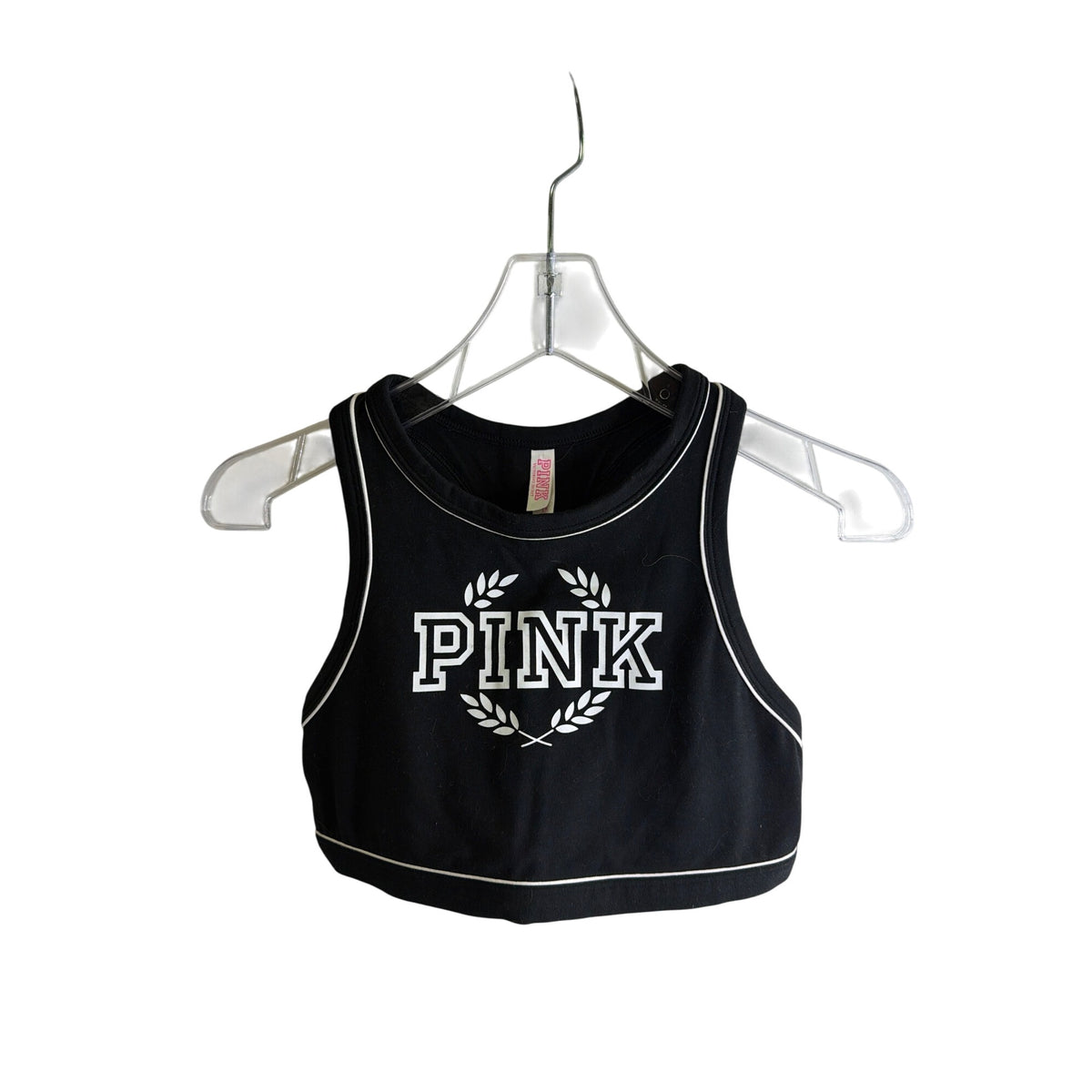 Pink Womens Black Cotton Racerback Crop Tank Size M