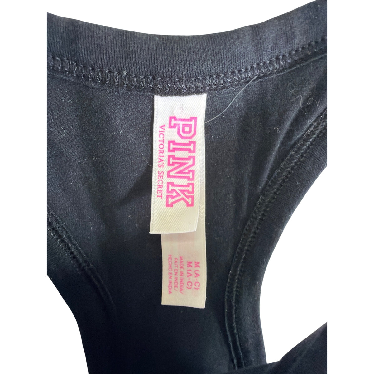 Pink Womens Black Cotton Racerback Crop Tank Size M